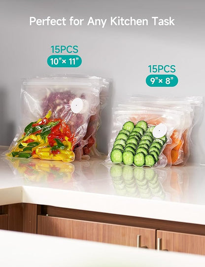 HiCOZY Vacuum Sealer for Food with Visible Water Tank, Powerful Compact Handheld Vacuum Sealer Machine with LED Battery Display, 30 BPA-Free and Reusable Bags, Green