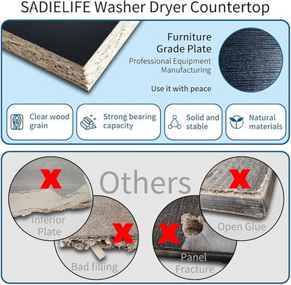 Washer Dryer Countertop Only,Edge Rails-27.5" Depth*27.5" Width Laundry Room Organization,High-Adhesion Non-Slip Protective Layer,with Edge Rails (Walnut)