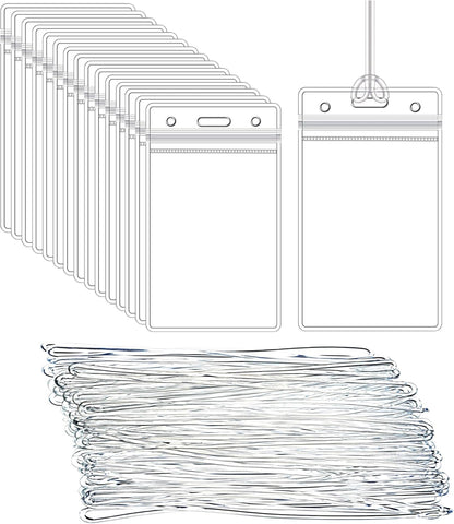 50 Pcs Clear Luggage Tags Bag Tags Holder Identification ID Card Badge Holder with 50 Pcs Clear Luggage Tag Loop Straps for Business Travel and Office Supplies