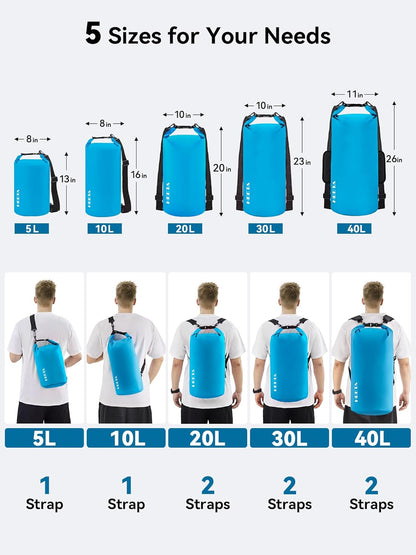 HEETA Waterproof Dry Bag for Women Men(Upgraded Version) 5L/10L/20L/30L/40L Roll Top Lightweight Dry Storage Bag Backpack with Emergency Whistle for Travel, Swimming, Boating, Kayaking, Camping, Beach