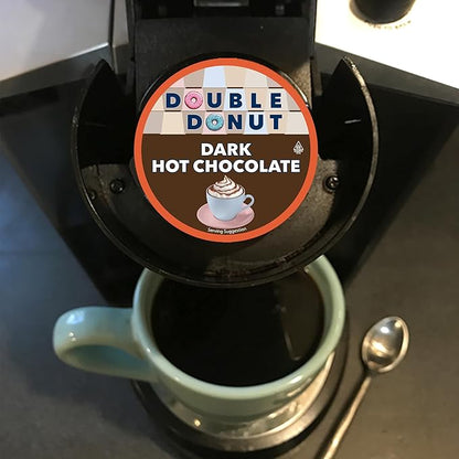 Double Donut Coffee Dark Hot Chocolate Pods for Keurig K Cups Brewers, Single Serve Dark Hot Cocoa Pods, 24 Count