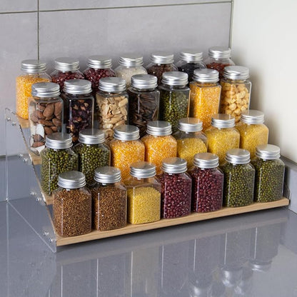 nianfeng Tiered Spice Rack, 4-Tier Spice Pantry Kitchen Cabinet Organizer, 16-Inch, Natural Wood Acrylic Stair Riser Stand, Countertop Seasoning Shelf