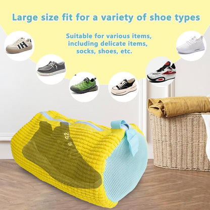 2Pcs Shoe Washing Machine Bags, Laundry Shoe Bags for Washer and Dryer, Sturdy Zipper with Hook Design, Reusable Washing Bag for Sneaker, Tennis, Fits All Shoe Types & Sizes, （Yellow 2 Packs）