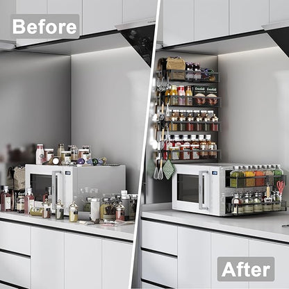 Magnetic Spice Rack for Refrigerator, 6 Pack Magnetic Shelf, Fridge Magnet Organizer with Moveable 12 Hooks, Magnetic Fridge Shelf for Kitchen Organization and Storage (6 Pack)