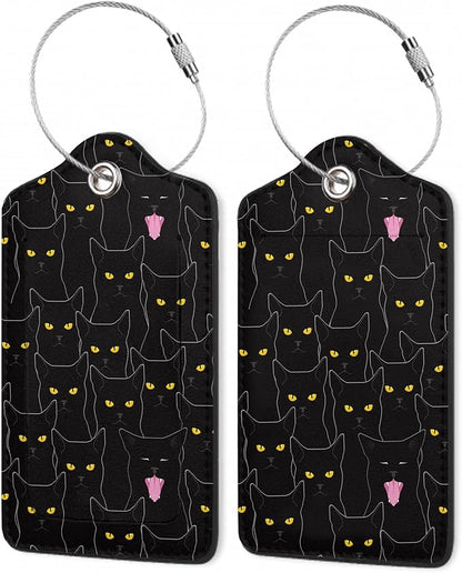 2Pcs Luggage Tag for Suitcase Black Cat Cute Suitcase Tag with Privacy Flap & Name ID Label & Metal Loop,Travel Bag Luggage Tags for Women