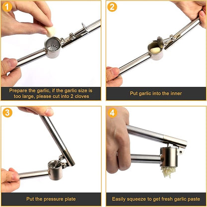 Garlic Press, 304 Stainless Steel Garlic Mincer & Crusher, Heavy Duty, Easy Squeeze, Rust Proof, Easy Clean