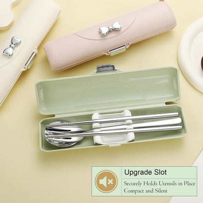 DEVICO Travel Silverware Set with Case, Portable Lunch Utensils Set for Work, Reusable Travel Cutlery Set, 18/8 Stainless Steel Flatware for Caming School Picnic, Dishwasher Safe (Green)