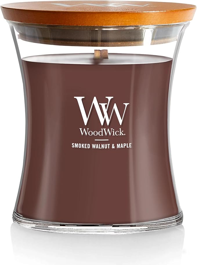 WoodWick Smoked Walnut & Maple Holiday Candle Gifts for Women and Men, 9.7 oz Medium Hourglass Candle with Crackling Wick