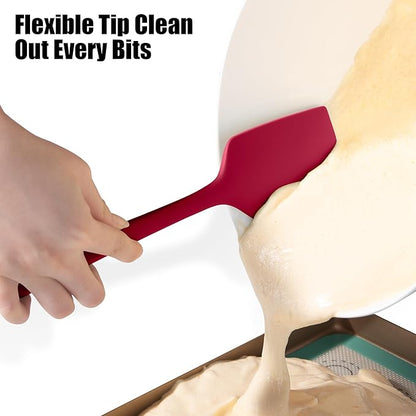 600°F Heat Resistant Silicone Spatula, Doosu High Temp Flexible Kitchen Rubber Bowl Scrapers Food Grade Seamless Baking Supplies Scratch-Proof for Scraping Non-Stick Pans (Red, 11.4in)