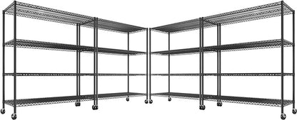 REIBII 55.5''W Heavy Duty Metal Shelves with Wheels - 4PCS Adjustable Garage Storage Rack, 75.6" H X 55.5''W X 24" D