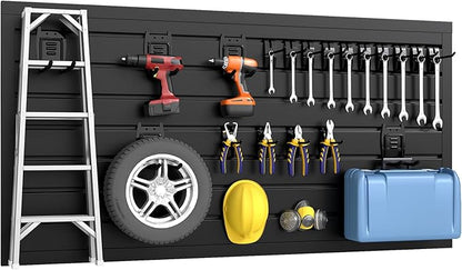 DoCred Slatwall Paneling Organizer, 4x2 FT PVC Garage Slat Wall Storage Systems, Heavy Duty Mounted Slat Peg Board for Tool Organization Ladder Bike Rack (Black)