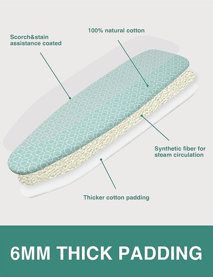 Extra Thick Ironing Board Cover and Pad,15x54 Reflective Silicone Ironing Board Cover Resist Scorching and Staining Standard Size Ironing Board Covers with Padding Elastic Edges 4 Fasteners