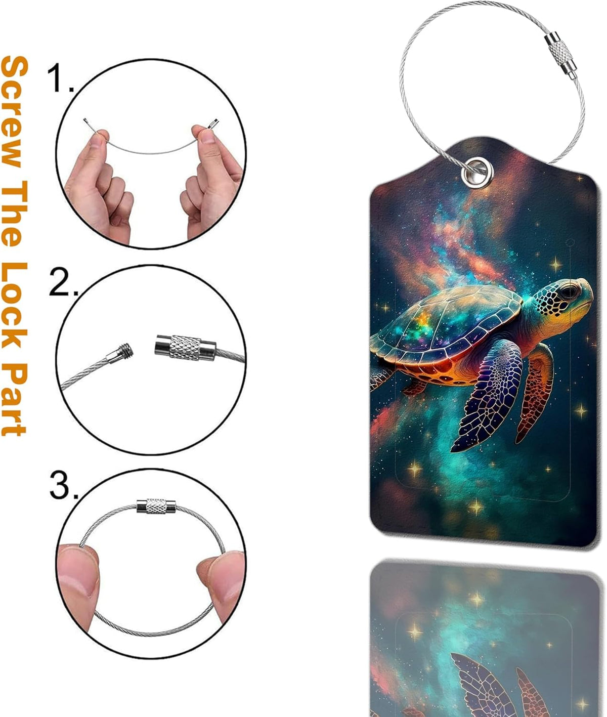 2 Pack Luggage Tag for Suitcase, Cute Unique Leather Bag Tags Identifiers Privacy Cover ID Label with Durable Steel Loop for Women Men Kids Girls Travel，TurtleE