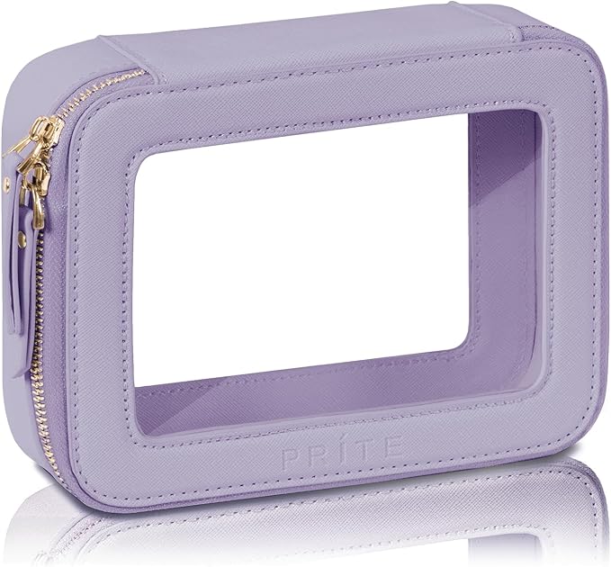 Prite Clear Makeup Bag Cosmetic Organizer Case Waterproof Travel Toiletry Bag Skincare Pouch with Golden Zipper(Violet)