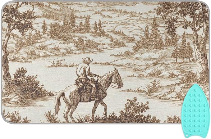 Ironing Mat Portable Ironing Pad Ironing Blanket for Table Top Heat Resistance Double-Side Using Travel Large 47.2 x 27.6 Inch Foldable Lightweight Cowboy Riding Horse Mountain Brown