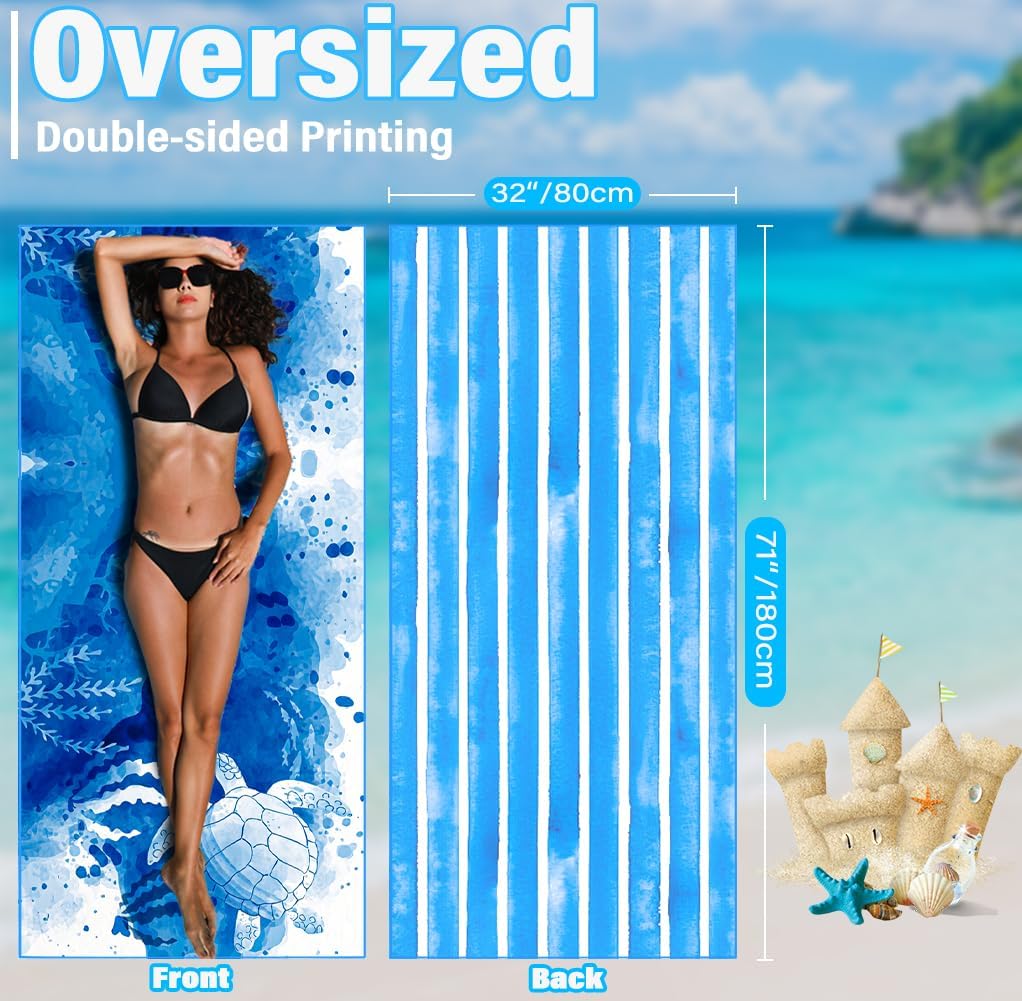 Lightweight Thin Microfiber Beach Towel Sand Free Quick Dry Absorbent Compact Soft Pool Swim Travel Towels Extra Large Oversized Beach Accessories Packable Essentials Stuff Gifts for Adult
