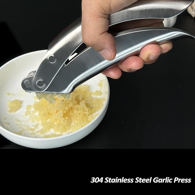 VOVOLY Premium Garlic Press Stainless Steel, No need to Peel Garlic Presser, Heavy Duty Professional Grade Double Lever-Assisted Garlic Mincer with High Capacity Chamber- Easier Clean Garlic Crusher