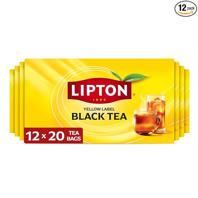 Lipton Black Tea Bags, Hot or Iced High Caffeine Tea, 240 Total Bags (20ct - Pack of 12)