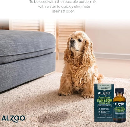 ALZOO Concentrated Stain & Odor Remover Refill Bottle, 100% Plant-Based Active Ingredients, 1.1 Fl. Oz, Pack of 3