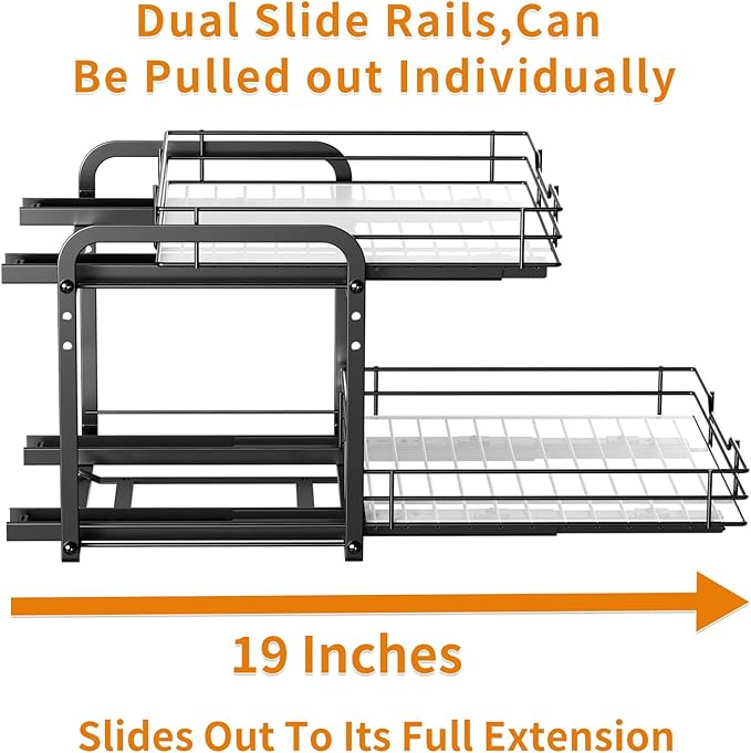 RCHYFEED Spice Rack Organizer for Cabinet, 2 Tier Slide out Spice Organization for Inside Cabinets & Pantry, Heavy Duty Adjustable Metal Spice Racks for Seasoning Organizer (13.5" Wx10.5 Dx9.5 H)