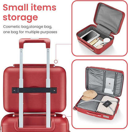 Campfun Luggage 4 Piece Sets, Expandable Carry On Luggage Set Hardshell PP, Suitcase Set with Double Spinner Wheels, Checked Durable Lightweight with TSA Lock, 14/20/24/28in, Red(A)