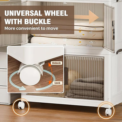Multi-Purpose Stackable Plastic Storage Bins with Wheels & Lids - Space-Saving Foldable & Collapsible Organizers for Home, Pantry, Office, Dorm, Craft Room & Closet (4 Layers)