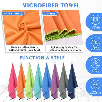 HOEAAS 2 Pack Microfiber Camping Towels, Quick Dry Towel, Super Absorbent Ultra Compact Travel Towel Soft Lightweight Sports Towel for Sweat Fast Drying Towels for Pool,Gym,Hiking,Backpacking,Fitness