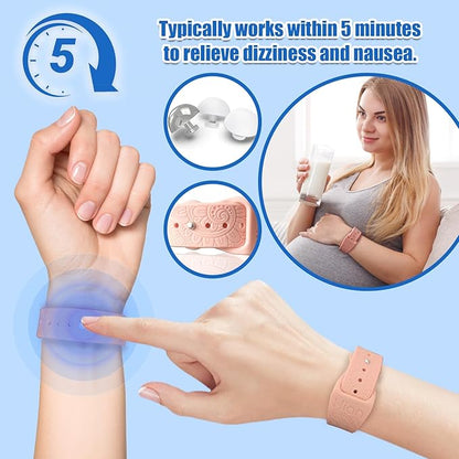 Hion Motion Sickness Bracelets Sea Sickness Wristbands for Motion Sickness/Morning Sickness/Pregnancy Nausea Anti Nausea Wristband Acupressure Nausea Bands Motion Sickness Bands（2Pairs-Bule+Pink）