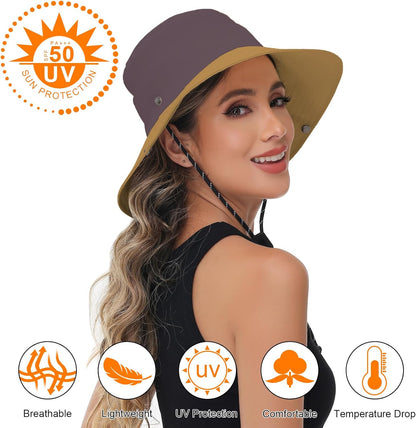 Sun Hats for Women Bucket Hat UV Protection Fishing Hat Wide Brim Safari Hats 2 in 1 Zip-Off Sun Visor Hats UPF 50+