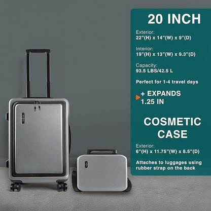 Luggage Sets 3 Piece, 22 Inch Carry on Luggage and 24 Inch Suitcases with Wheels Spinner, Durable Hard Shell Suitcase Set, Expandable Travel Suitcase, Grey