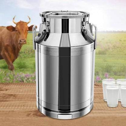 Milk Can Stainless Steel Containers with Lids Old Fashion Milk Jug Metal Bucket with Practical Handles, Sealed Bucket for Milk Water Wine Honey Oil Rice Tea Beans Grains (40L/10.57Gal)