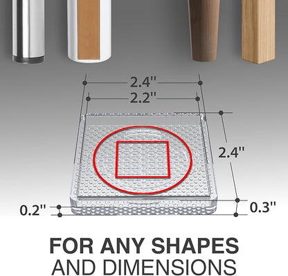 X-Protector Furniture Cups - 4 PCS 2.2" - Non Slip Furniture Pads for Hardwood Floors - Transparent Floor Protectors - Bed Stoppers to Prevent Sliding - Keep Furniture from Sliding on Floor! (Square)