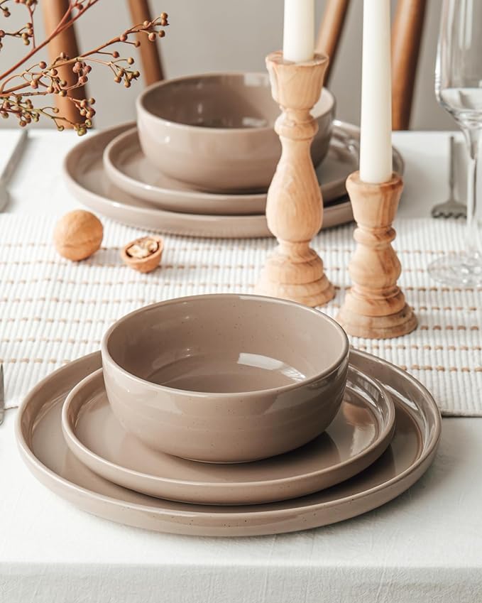 Famiware Milkyway 24-Piece Stoneware Plates and Bowls, Cinnamon Brown |