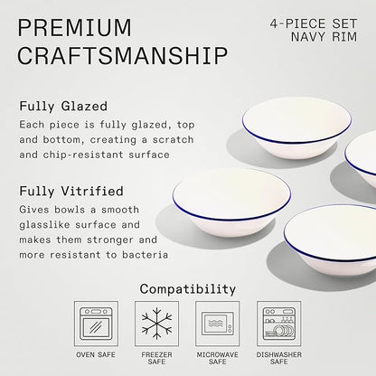 Made In Cookware - Set of 4 - Side Bowls - White With Navy Rim - Porcelain - Crafted in England