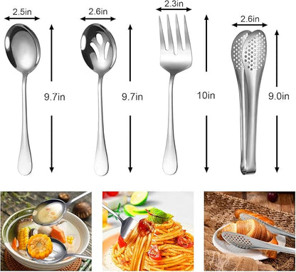 Large Serving Utensils,12 Pcs Stainless Steel Serving Set with Serving Spoons,Serving Fork,Serving Tongs,Polished Serving Utensil Set for Buffet Parties Home,Dishwasher Safe