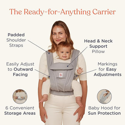 Ergobaby Omni Deluxe Baby Carrier Newborn to Toddler - Breathable Baby Carriers for Summer - All-Position Carrier with Enhanced Lumbar Support & Airflow (7-45 Pounds), Natural Linen