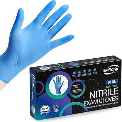Disposable Nitrile Exam Gloves, Blue, Nitrile Gloves Disposable Latex Free, Medical Gloves, Cleaning Gloves, Food-Safe Rubber Gloves, Powder Free, Non-Sterile, 50-ct Box (XL)