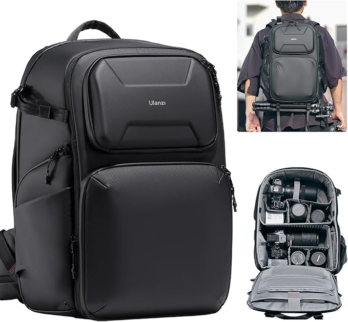 ULANZI BP10 Hardshell Camera Backpack 35L for DSLR Professional Photography Video Accessories Travel Tripod Strorage Large Splash-proof Hardshell Bag for Sony Canon Women Men w Tripod&Laptop Holder