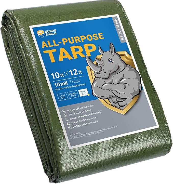 GUARD SHIELD Heavy Duty Tarp 10x12 Feet Green Multi Purpose Thick Waterproof Poly Tarp Cover 10mil