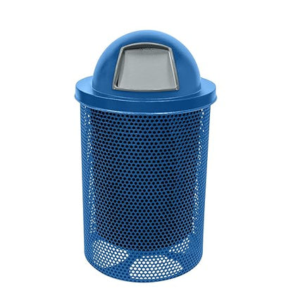 COATEDOUTDOORFURNITURE RDT-P-TXTLBL Heavy Duty Round Trash Receptacle with Dome Top, Liner Included, 32 Gallon, Textured Light Blue, Made in America