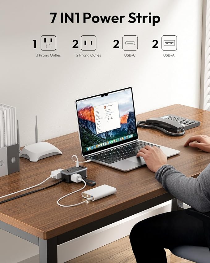 NTONPOWER GAN Ultra 65W USB Fast Charging Station, 7 in 1 Travel Power Strip with 3 Outlets 4 USB (2 USB C), Extension Cord 4ft, Travel Essentials, Cruise Power Strip Compatible with MacBook, iPhone