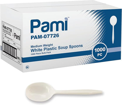 PAMI Medium Weight Disposable Plastic Soup Spoons, Bulk Pack, 1000 Ct