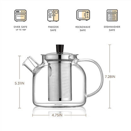 Glass Teapot with Removable Infuser,Ehugos 800ml (27OZ) Stovetop Safe Small Tea Pot, Blooming and Loose Leaf Hand Crafted Kettle for Women and Adult with Stainless Infuser