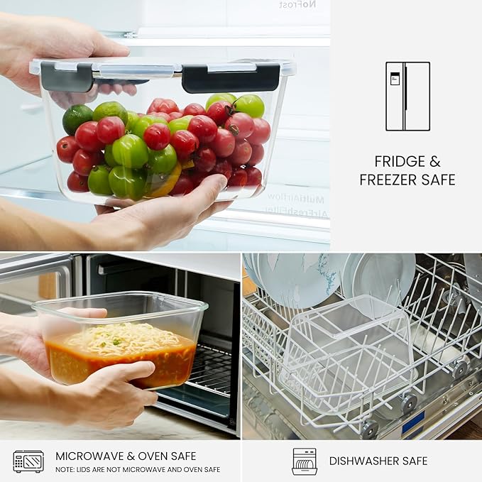 2 Pack Large Glass Storage Containers with Lids 85oz/10.5cup Big Airtight Glass Food Storage Containers for Rotisserie Chicken Watermelon Meal Prep, BPA Free, Freezer Dishwasher Oven Safe