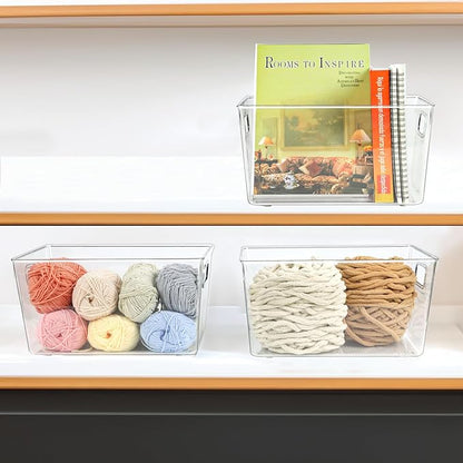 4pcs Clear Storage Bins Clear Storage Containers for Kitchen Pantry Organization, Organizing Bins with Built in Handles, Cabinet Organizers