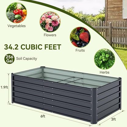 Ohuhu 6x3x1.9FT Metal Raised Garden Bed Outdoor, Reinforced Galvanized Steel