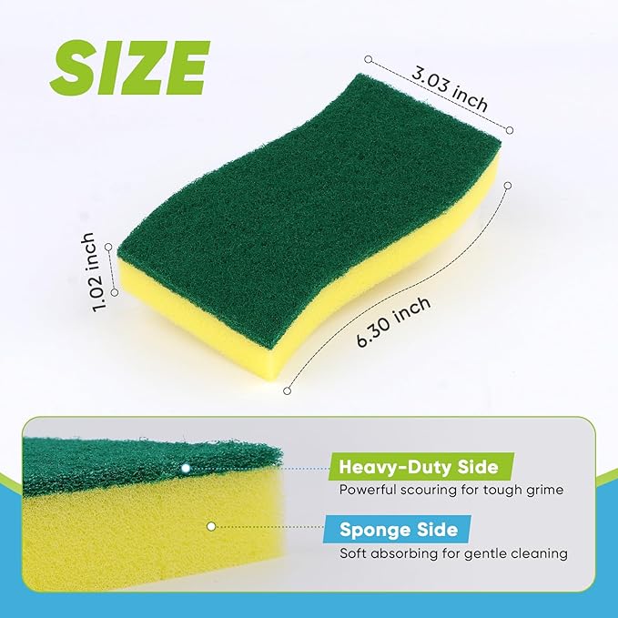 AIDEA Sponges Kitchen, XL Heavy Duty Dish Sponge, Cleaning Dish Scrubber Sponge for Home and Kitchen, Extra Large Cleaning Supplies for Pots, Pans, 12 Pack