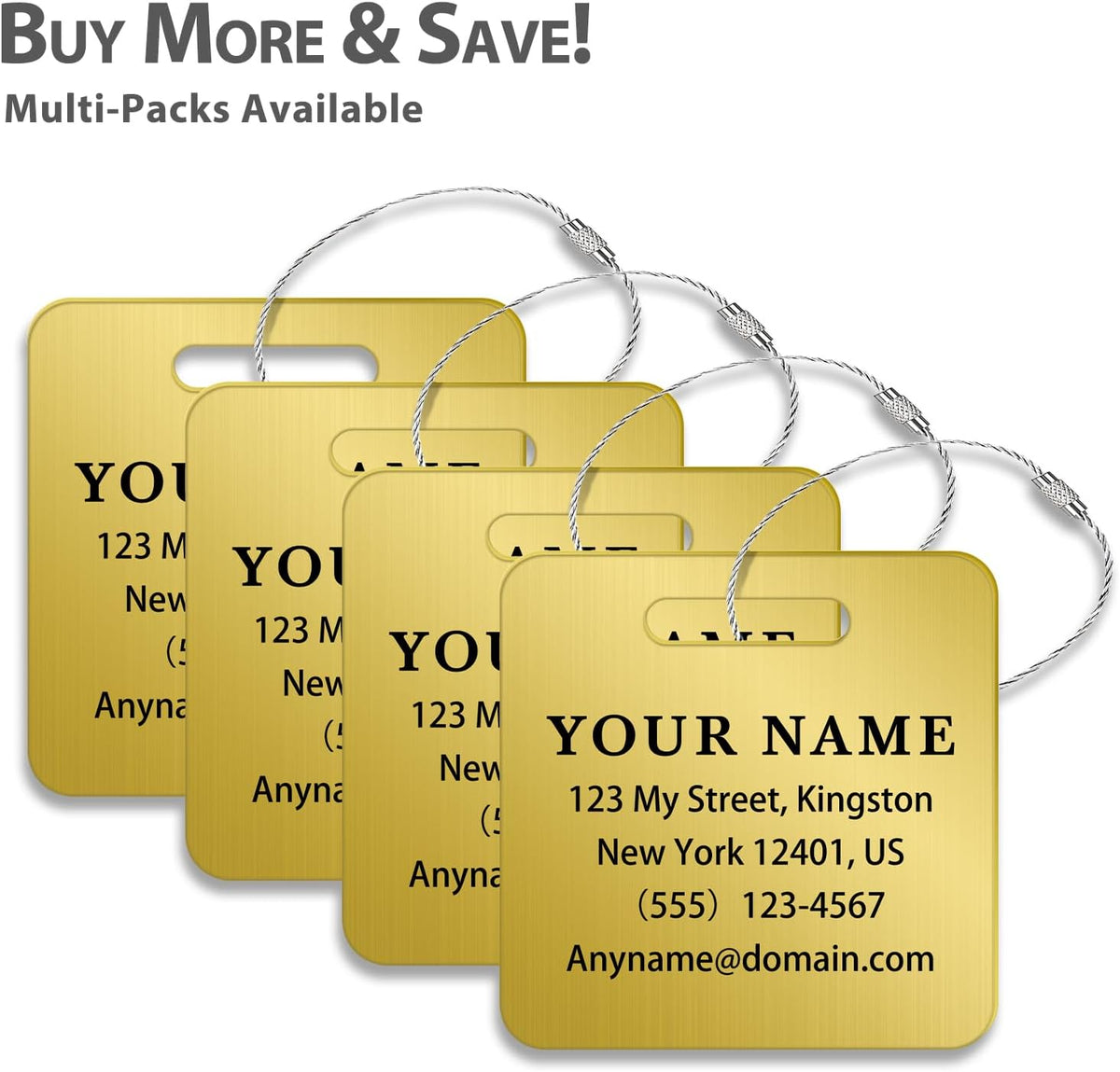 Personalized Luggage Tags for Suitcases (2/4/6/8 Pack) - Custom Engraved Metal Travel Tag, Customizable Pattern/Name/Text for Bags Backpacks Suitcases