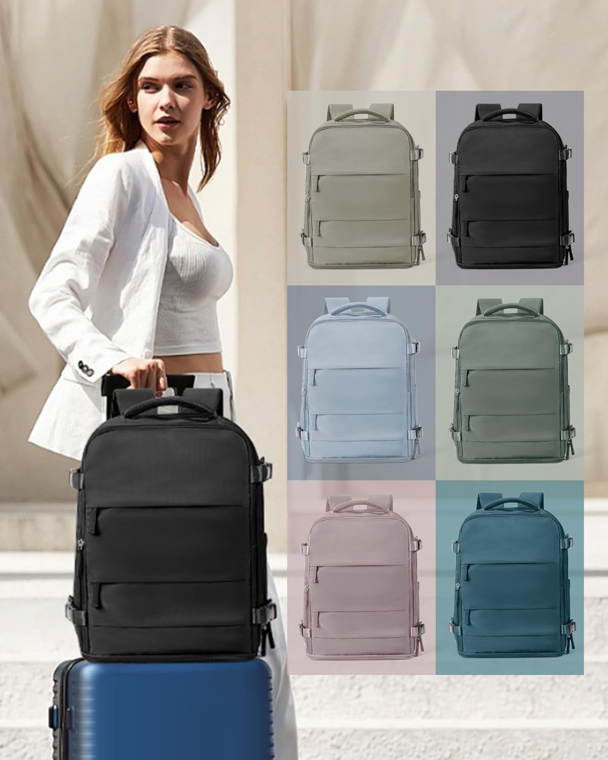 coowoz Large Travel Backpack Carry On for Women Man Black Waterproof Gym Backpacks with Laptop Compartment Mochila de Viaje Teacher Personal Item Backpack Rucksack Airplane Accessories Must Haves
