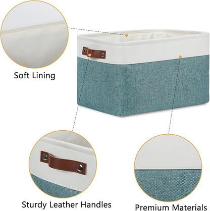 DULLEMELO Storage Baskets for Organizing,Rectangular Fabric Storage Bins with Handles for Office,Bedroom(3-Pack -15 inch X 11 inch X 9.5 inch, White&Dark Green)